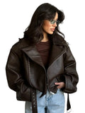 Headline Belted Biker – Chocolate vegan leather jacket