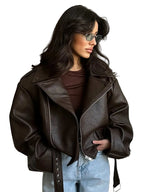Headline Belted Biker – Chocolate vegan leather jacket