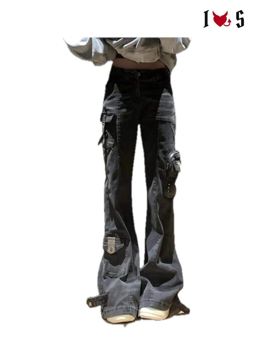 After Dark cargo flare jeans in washed black