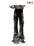 After Dark cargo flare jeans in washed black