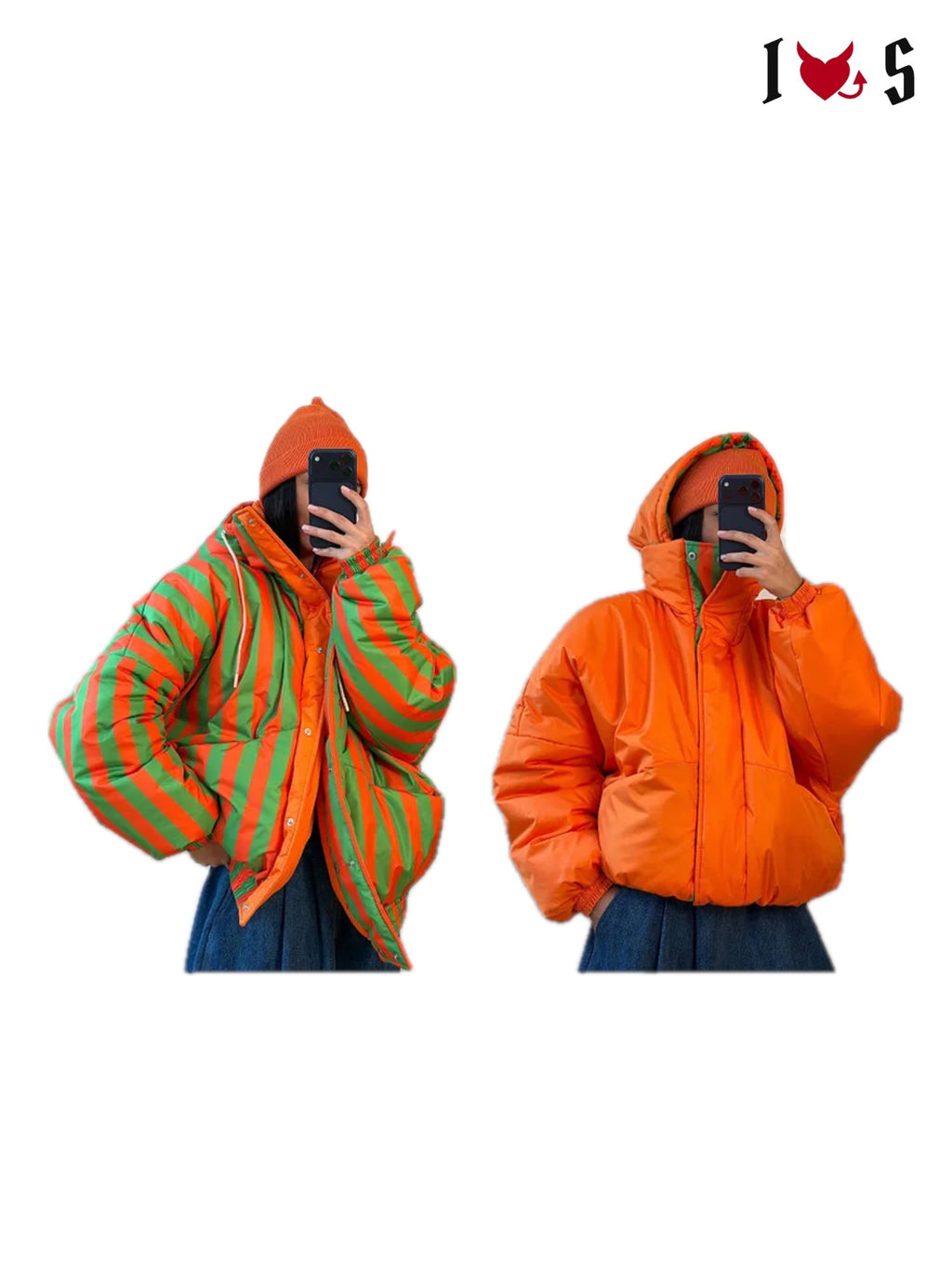 Green and orange stripe and solid orange sides