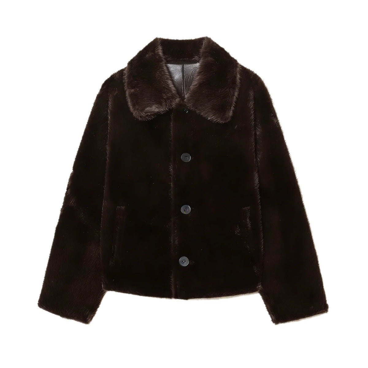 Getaway Reversible Jacket Dark Brown - reversed faux fur side