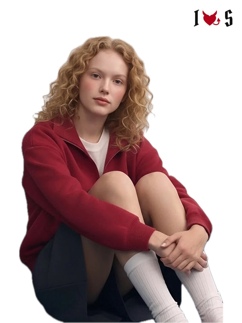 Cherry Bomb half-zip knit in red