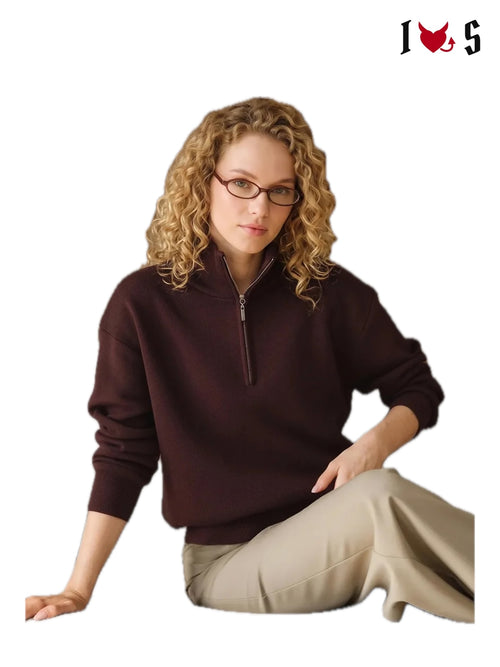 Half-zip knit in coffee